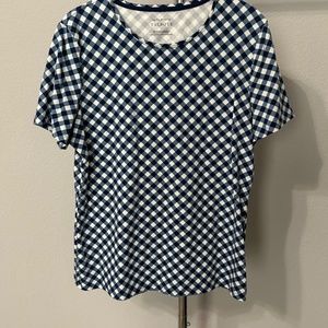 Talbots Navy and White gingham t-shirt